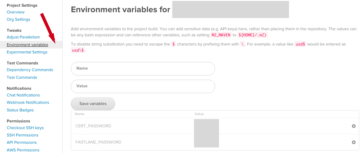 Configuring environment variables in CircleCI